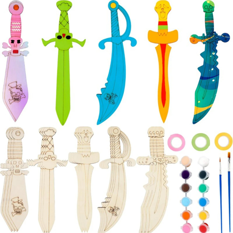 16pcs Wooden Swords Set Unfini - đánh giá và giá Cosplay Prop Painting