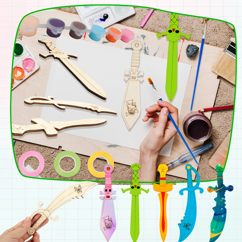 16pcs Wooden Swords Set Unfini - đánh giá và giá Cosplay Prop Painting