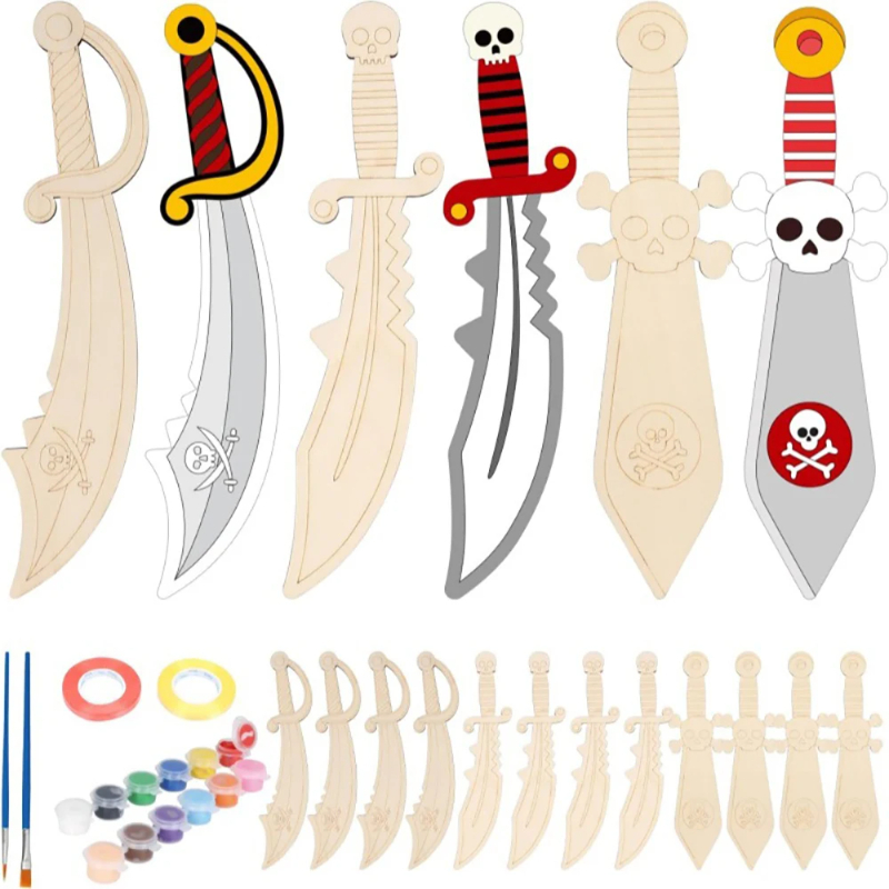 16pcs Wooden Swords Set Unfini - đánh giá và giá Cosplay Prop Painting